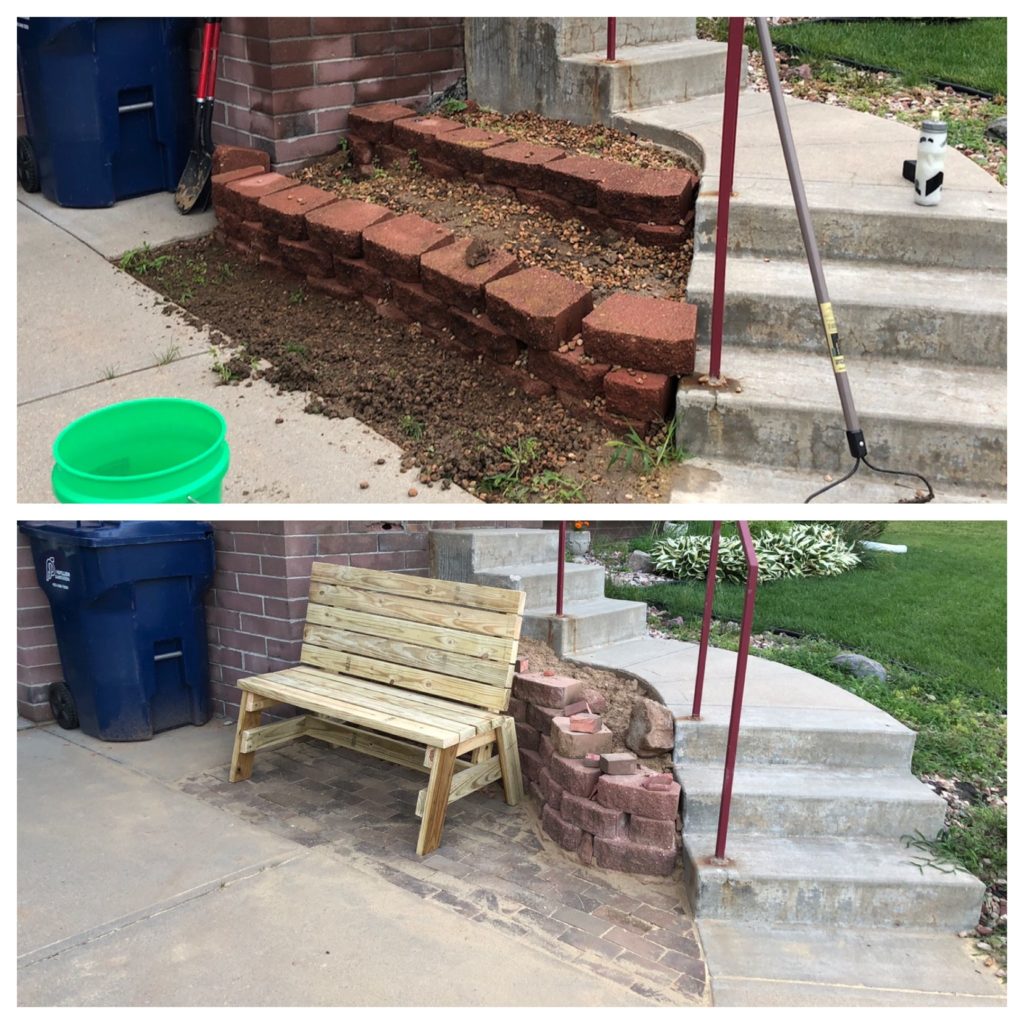 before and after of retaining wall project